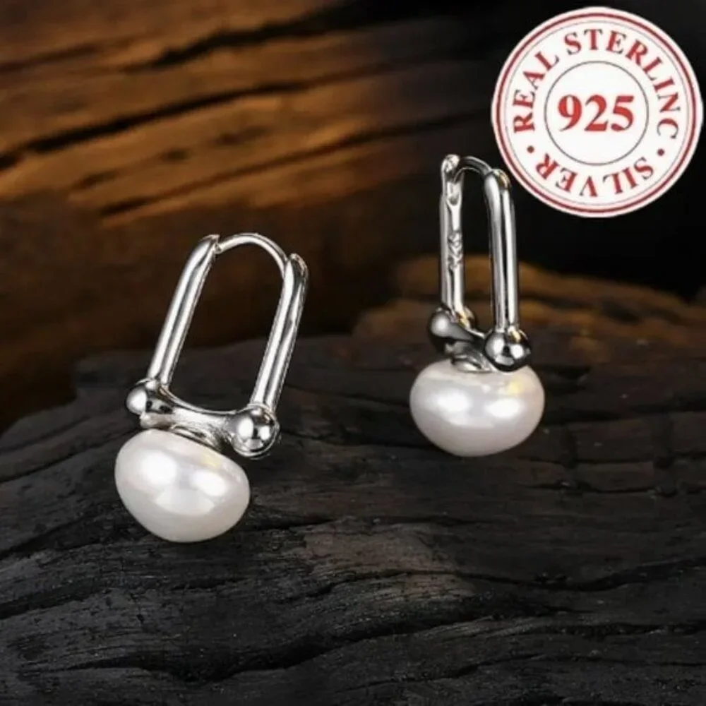 925 Sterling Silver Faux Pearl Earrings - Picture 1 of 2